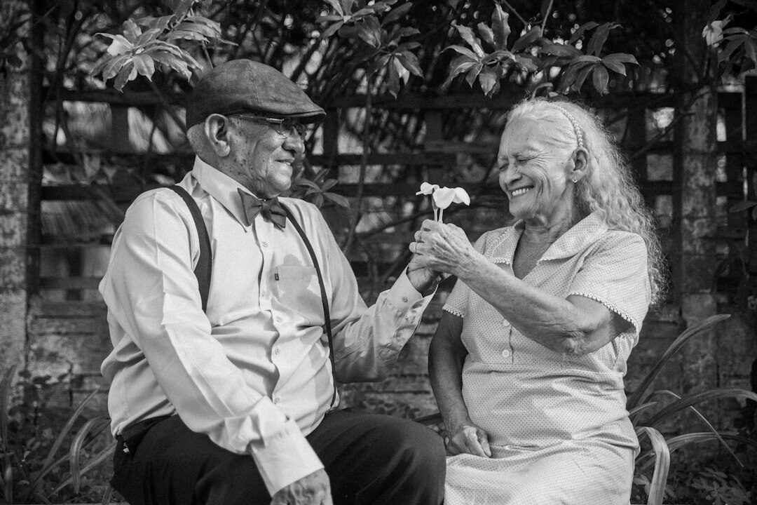 senior couple gardening together